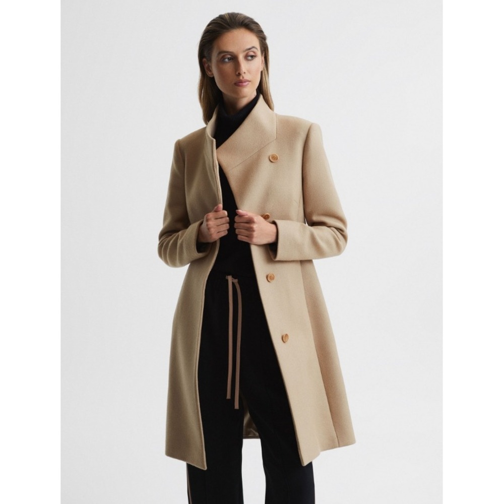Reiss Mia Wool Blend Tailored Overcoat Camel Beige Size 0 KN 65.9.041.13